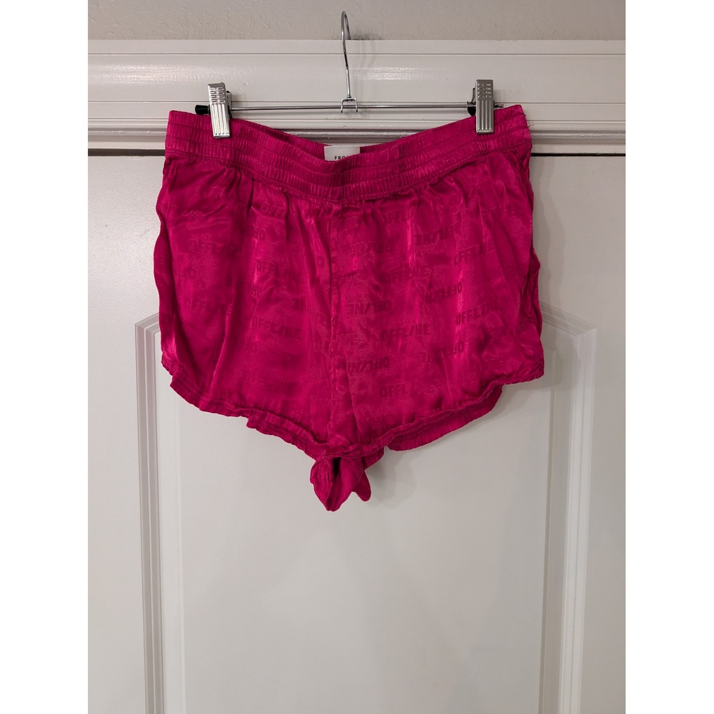 OFFLINE by Aerie Magenta Pink Satin Logo Silky Lounge track Shorts Womens Large